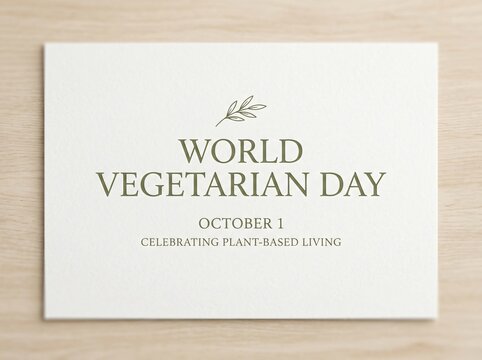 World vegetarian day october 1st greeting card design with plant based living text