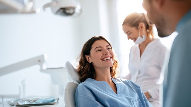 Relieved patient in a welcoming dental office during post-treatment visit