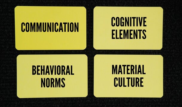 The four major components of culture are communication, cognitive elements, behavioral norms, and material culture word