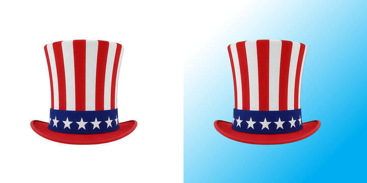 Pixel art style uncle sam top hat with red white and blue stripes isolated on white background