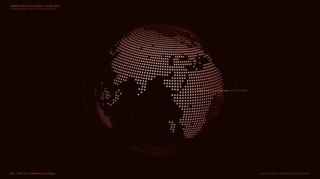 4k motion graphic of a rotating digital tactical radar globe against a dark background representing global surveillance and data technology