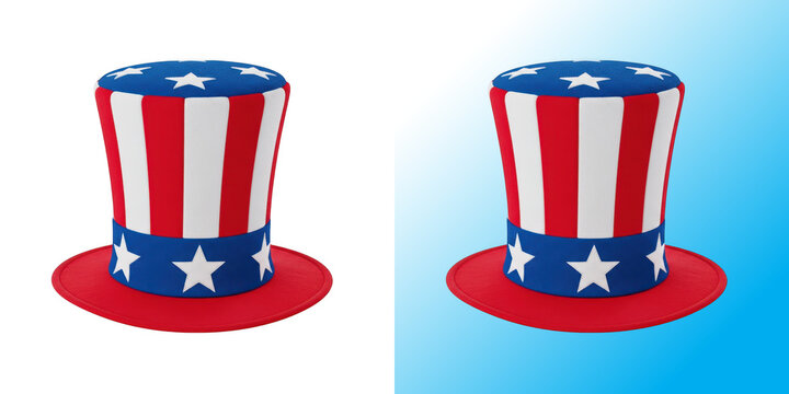 Pixel art style uncle sam top hat with american flag colors of red white and blue