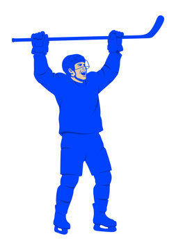 Ice Hockey Player Victory Celebration
