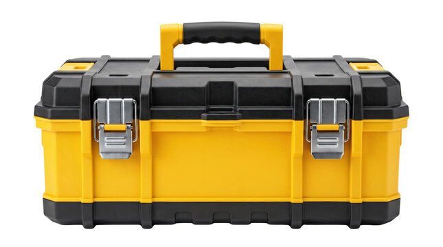 Heavy duty yellow and black plastic tool box