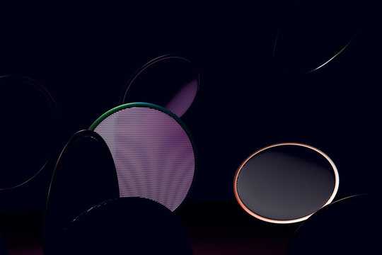Suspended glass 3D discs with luminous rims