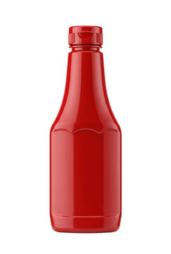 Blank red plastic ketchup squeeze bottle isolated