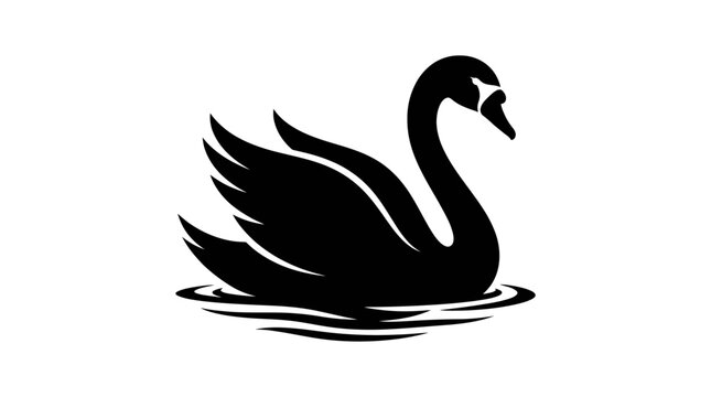 Elegant black swan silhouette vector illustration swimming gracefully on calm water ripples for logo and design