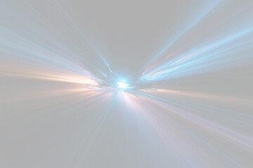Fototapeta premium Hyperspace light speed effect with glowing trails on transparent background. Dynamic zoom motion blur and warp burst overlay