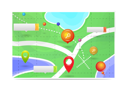 Colorful map illustration for business navigation and location on transparent background
