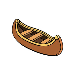 Vintage wooden canoe illustration with warm brown tones, paddling boat design for outdoor adventure, travel, recreation, and nature themes © Muhammadferi