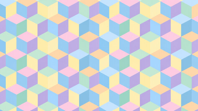 Isometric cube pattern features pastel shades and geometric arrangement