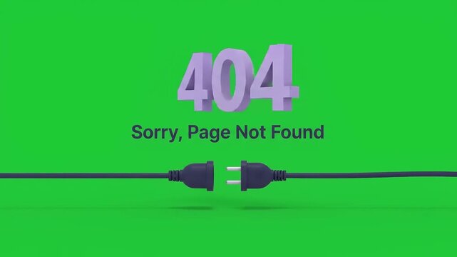 404 Error Page Not Found Concept with Disconnected Network Cord on Green Screen Background