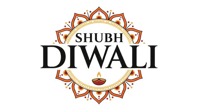 Shubh diwali festive greeting with ornate border and traditional indian design elements