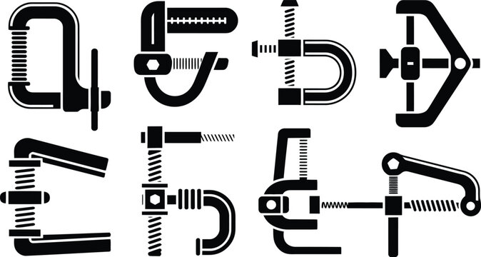 various clamps and vises hardware tools icons vector illustration