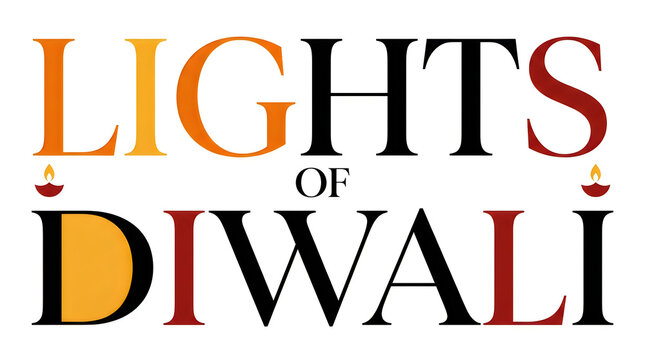 Lights of diwali festive typography with traditional oil lamps and celebratory design
