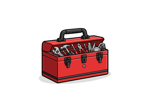 Red Toolbox Filled With Assorted Hand Tools Isolated Vector Illustration