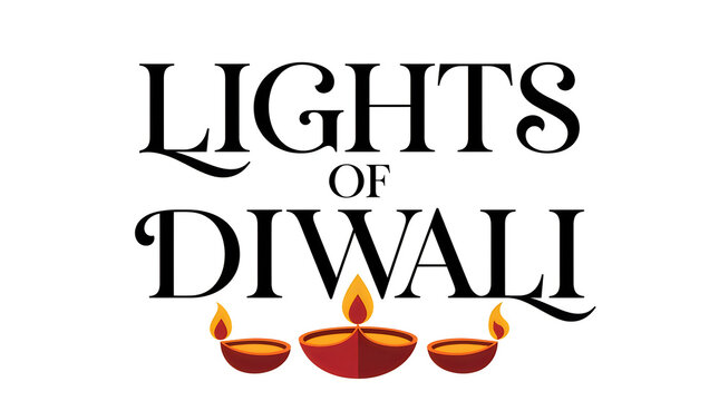 Lights of diwali festive typography with traditional oil lamps and warm illumination