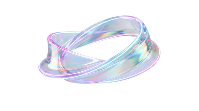 Abstract iridescent glass mobius strip shape isolated on transparent background
