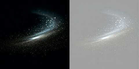 Glowing stardust arc with bokeh and sparkling light trail effect. Magic cosmic particle wave overlay on transparent and black background © Антон Миргородський