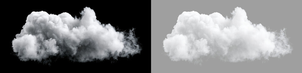 Obraz premium Realistic white fluffy cloud isolated on transparent background. Cumulus cloud cutout element for sky design