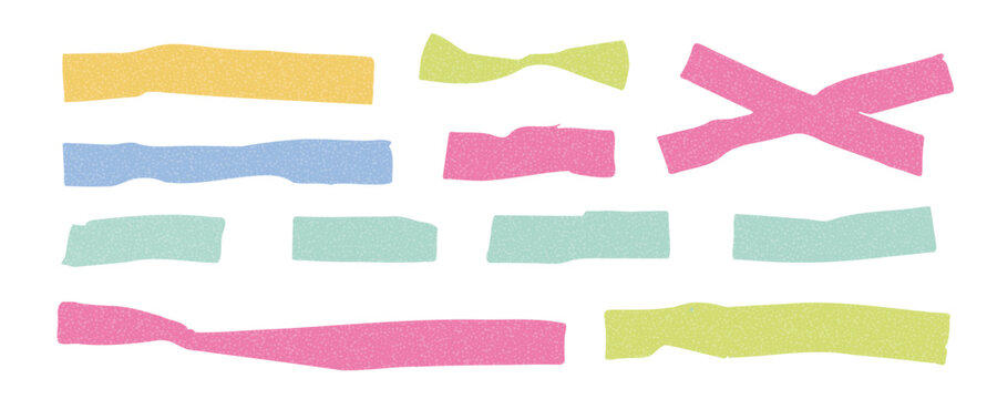 Pastel color washi tape strips, grainy dot scrapbook sticker icon set