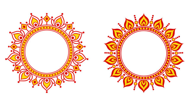 Traditional Bengali Durga Puja circular decorative frames with floral motifs