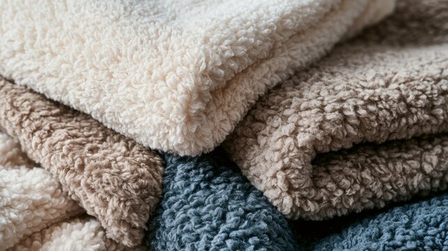Close up of soft textured sherpa fabric in neutral tones
