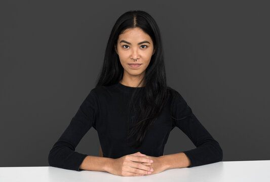 Young woman casual studio portriat in crop-top