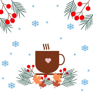 Cozy Coffee Cup Winter Floral Decorative Border