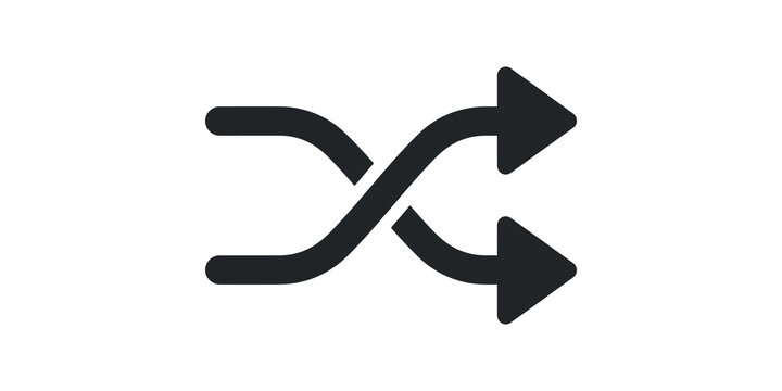 Shuffle arrows icon indicating random playback or mixed sequence for media interface.