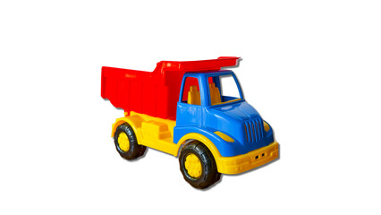 Plastic toy tipper truck isolated on transparent background, children transport vehicle PNG cutout. © Анна Трегубова
