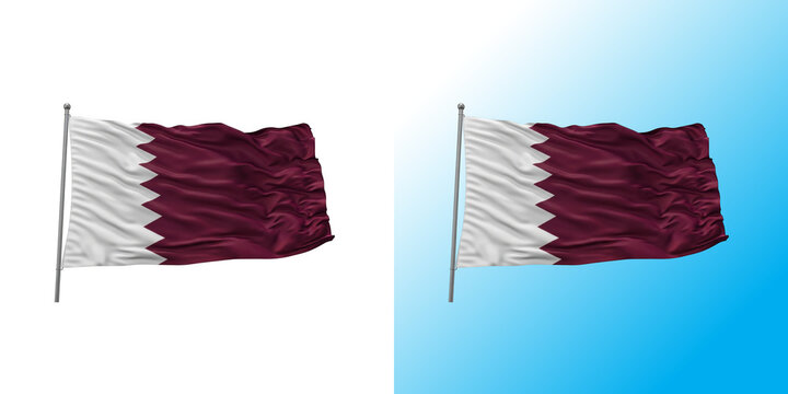 Waving national flag of qatar with a textured fabric effect isolated on white background