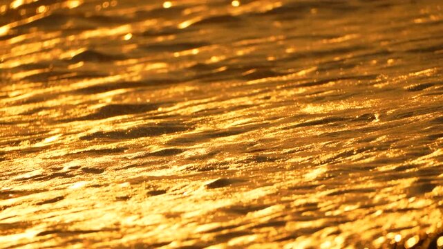 Vibrant sunlight reflecting off shimmering ocean tides at sunset. Close-up telephoto shot.