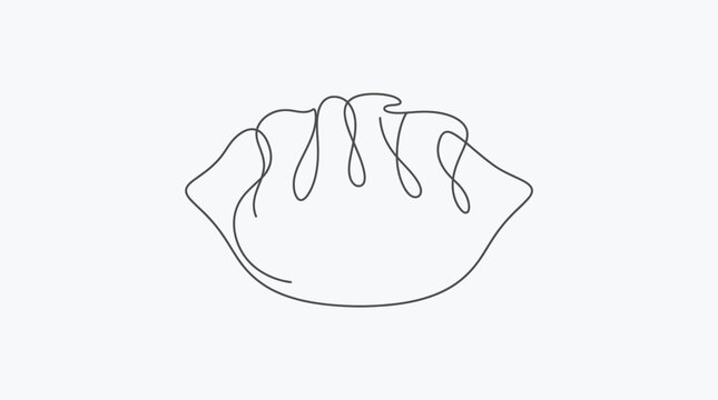 Jiaozi dumpling sketch rendered in continuous black stroke style to represent authentic Chinese dumplings.