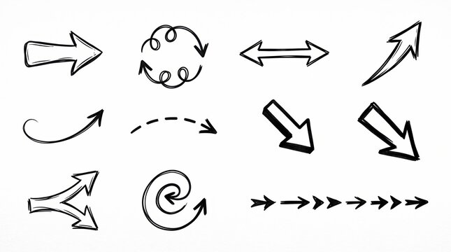hand drawn arrows with sketch textures for creative design.