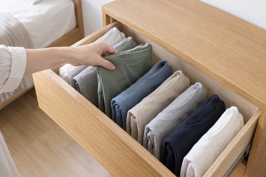 衣類を立てて収納して引き出しの中身を選びやすくする