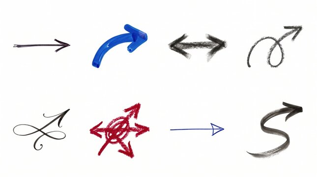 Drawn arrows collection displaying various shapes styles for design presentation.