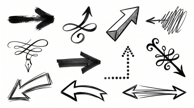Hand drawn arrow set with sketched ink style for website design and presentation.