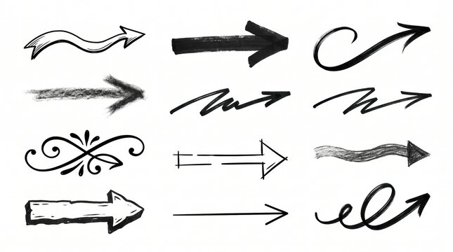 Hand drawn various artistic hand drawn arrows and pointers for creative graphic design layout.