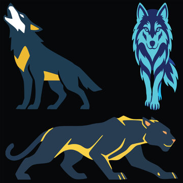 Wolf and Panther Mascot Logo Set for Esports, Sports Teams, Gaming and Apparel Design.