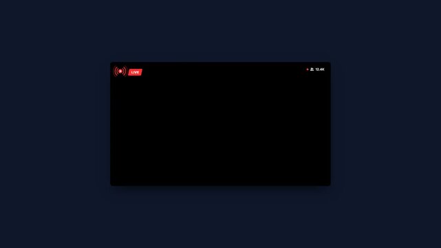 Live streaming template with real time live icon, signal waves and number of viewers icon on dark screen