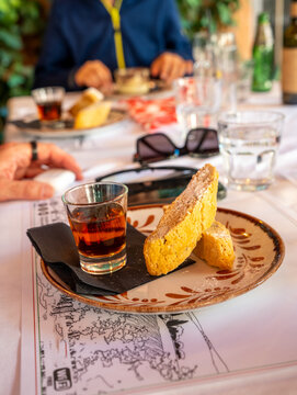 Cantuccini with Vin Santo served in Italian restaurant traditional Tuscan dessert