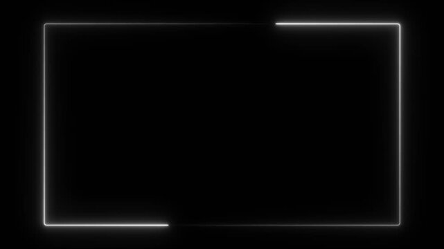 4k ultra hd 3840x2160 white neon frame animation clockwise rotation flicker effect rectangular border dark background motion loop