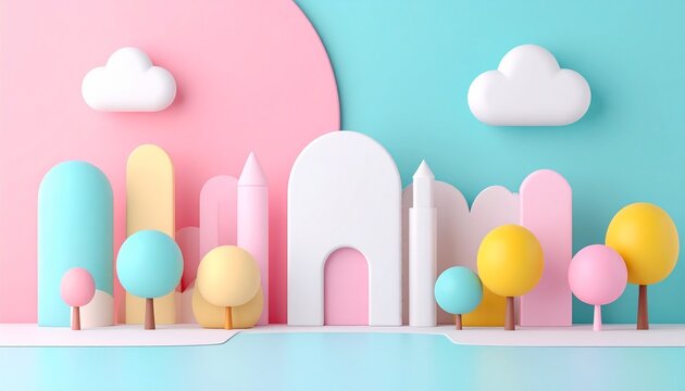 かわいい粘土風の3Dミニチュア街並み背景素材