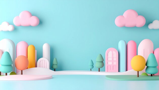 かわいい粘土風の3Dミニチュア街並み背景素材