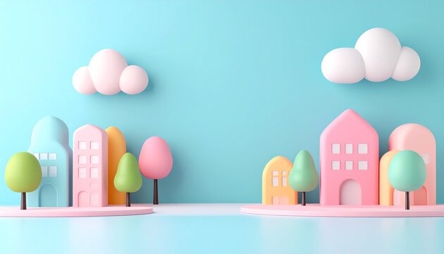 かわいい粘土風の3Dミニチュア街並み背景素材