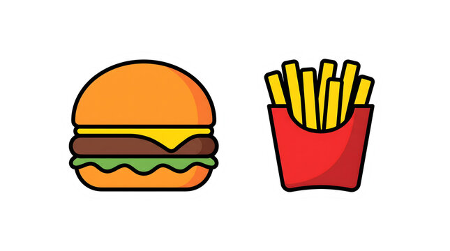 Cute cartoon hamburger and french fries vector illustration fast food icons