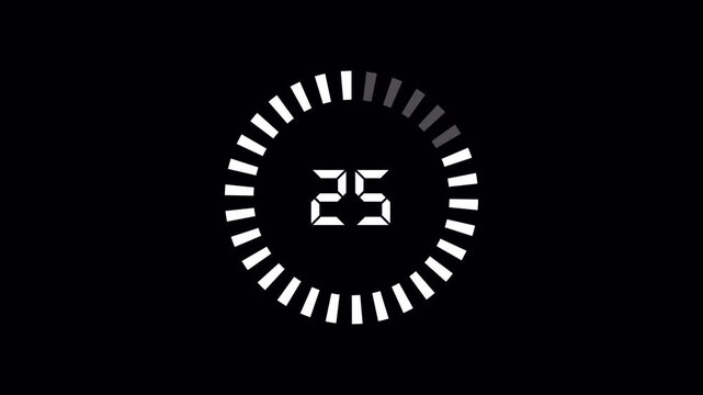 30 second countdown timer animation with alpha channel, thirty second countdown timer on transparent background, 30 second to 0 second circular countdown 4k animation, countdown video