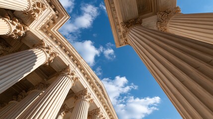 Fototapeta premium Grand classical building columns against blue sky