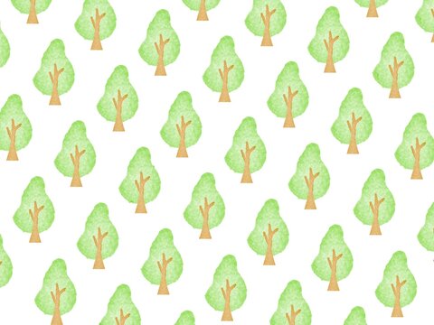白バックに緑の木が模様になった背景素材イラスト！